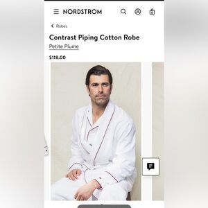 Petite plume mens S White Cotton Robe with Red Trim